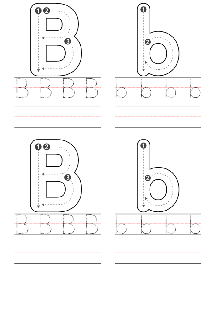 Alphabet tracing worksheet with B and b examples