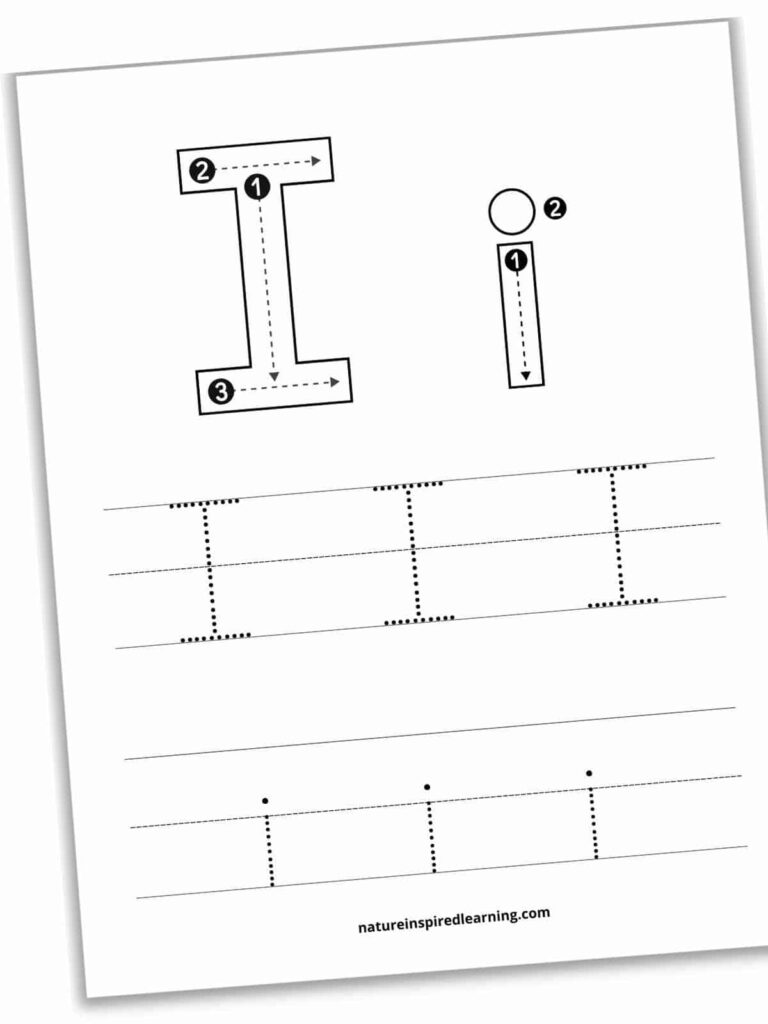 Printable uppercase and lowercase letter I tracing worksheet