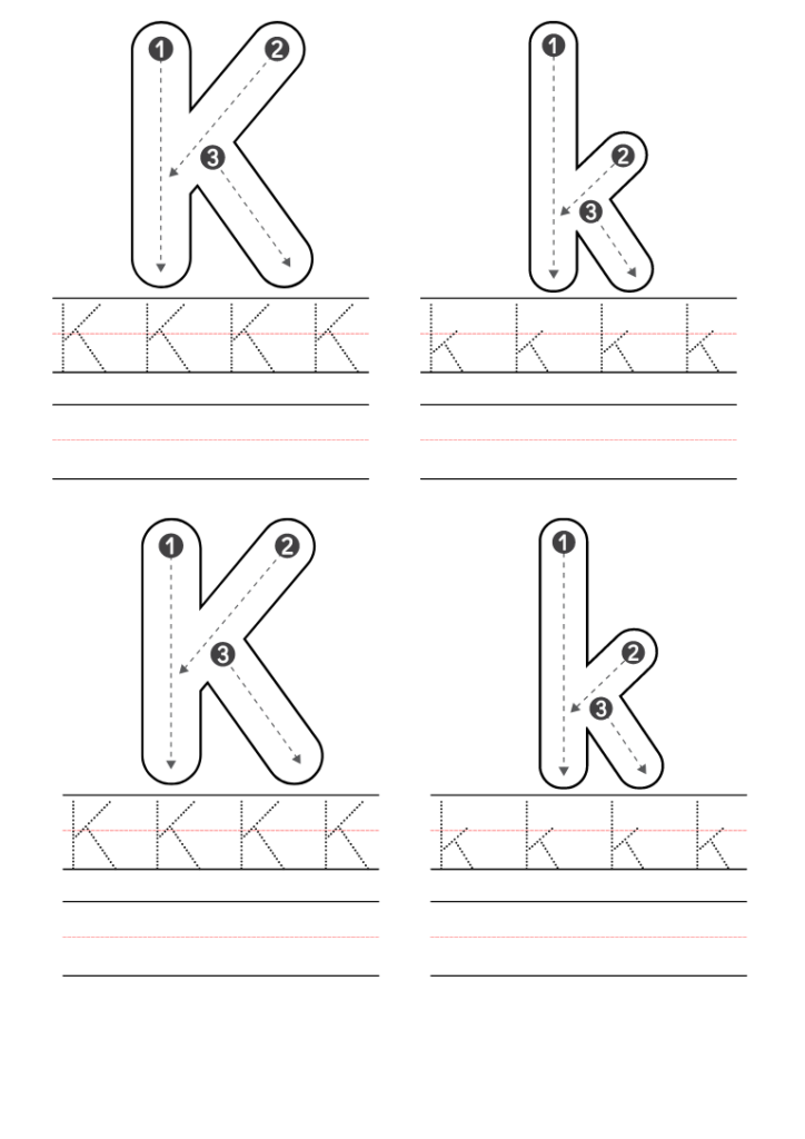 Printable worksheet tracing capital and lowercase K letters