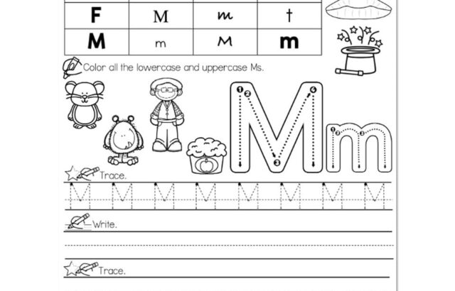 Alphabet worksheet for uppercase and lowercase Mm