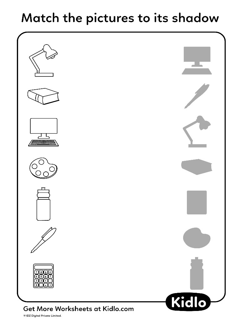 Shadow matching worksheet with pictures and silhouettes
