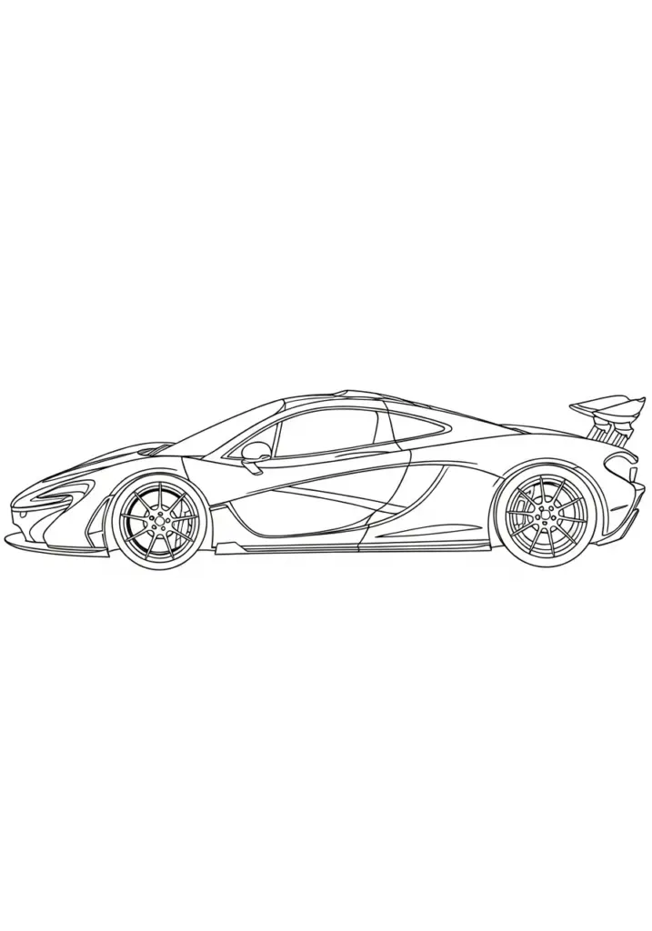 Side-view sports car line drawing on white background