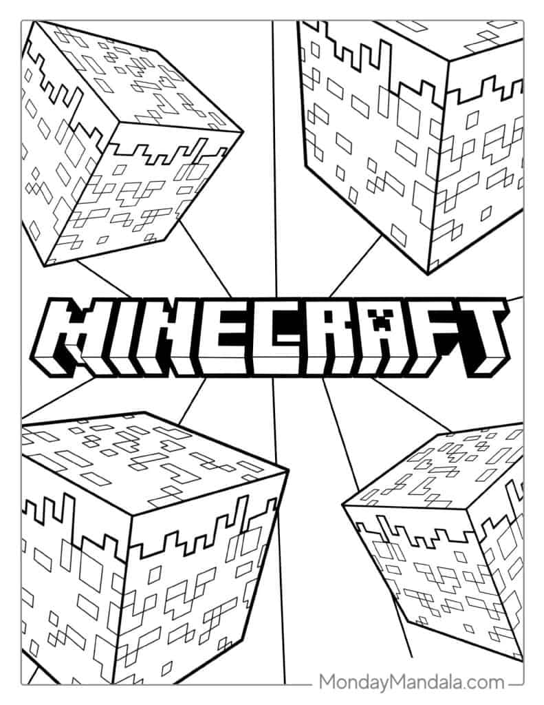 Minecraft logo with four outlined block cubes