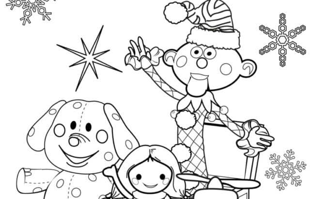 Rudolph the Red-Nosed Reindeer musical coloring page with characters