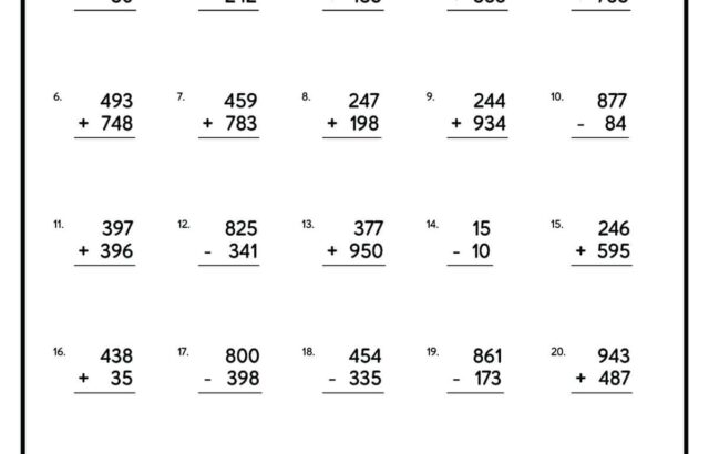Mixed operations worksheet with 25 problems