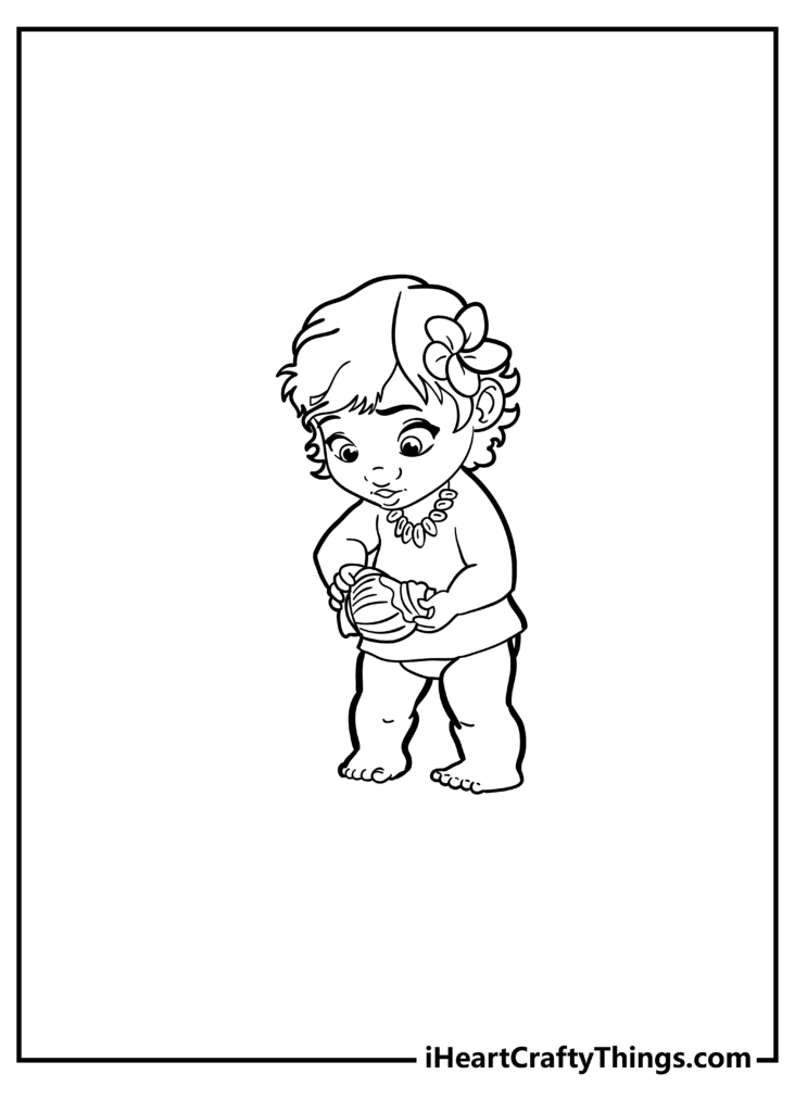 Black-and-white cartoon baby holding a seashell
