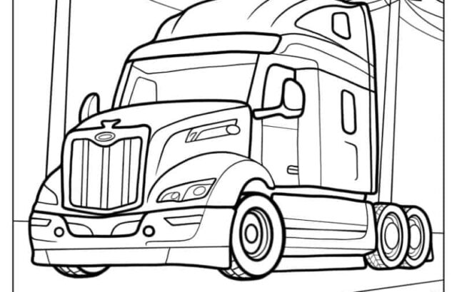 Semi truck driving on road under power lines