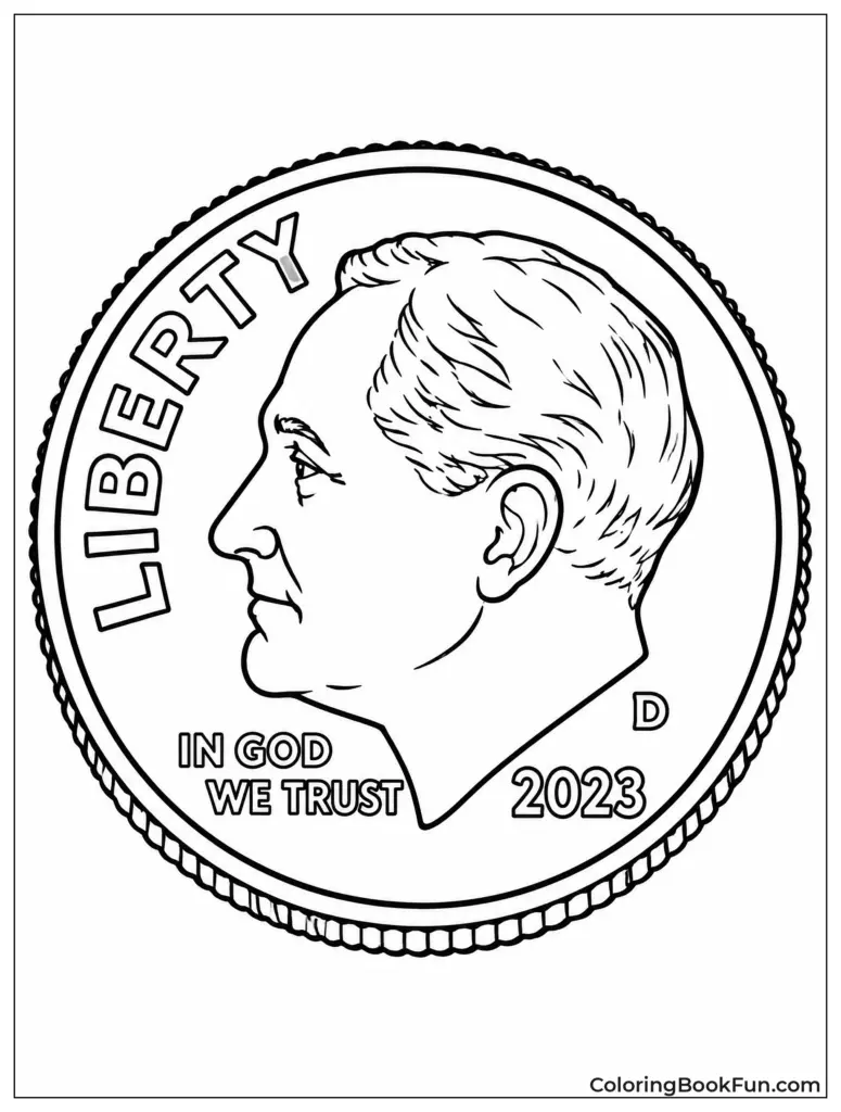 Black-and-white drawing of a 2023 Liberty coin profile