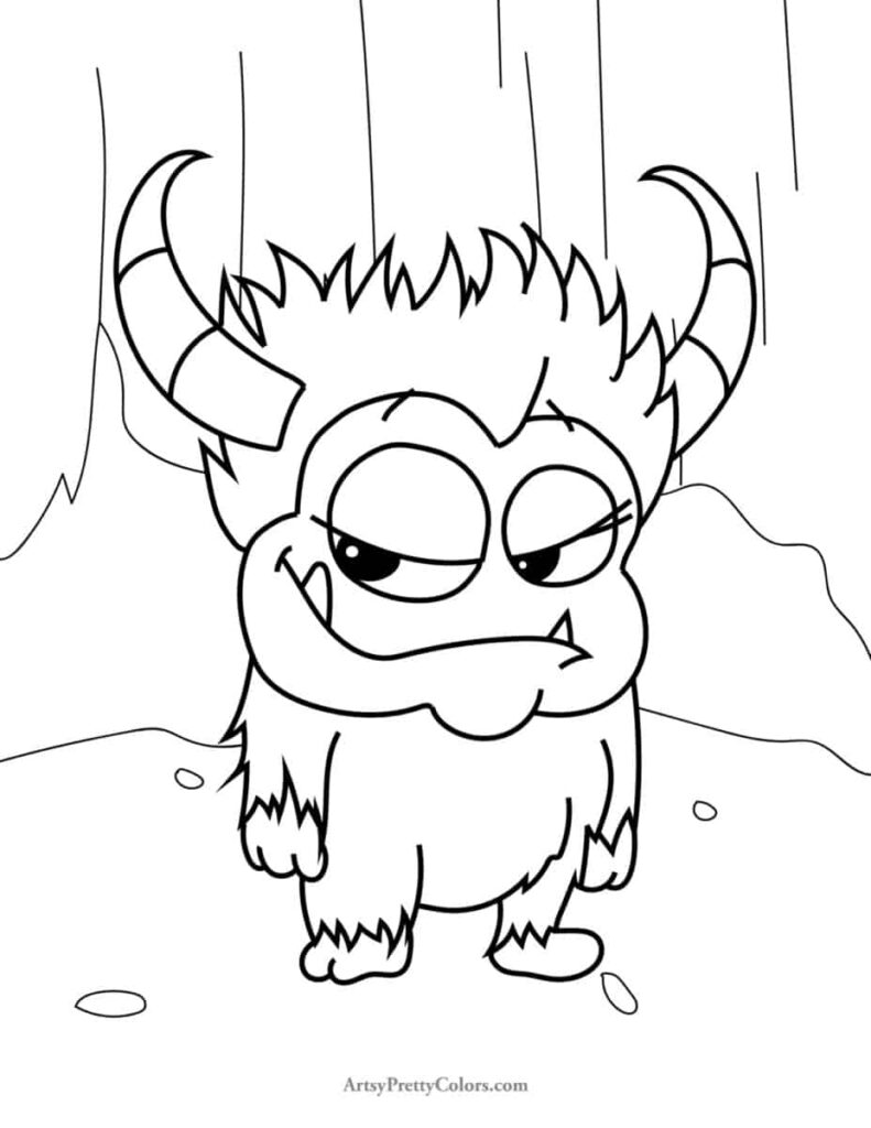 Cartoon horned monster standing in cave