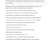 Narrative writing prompt list and worksheet page