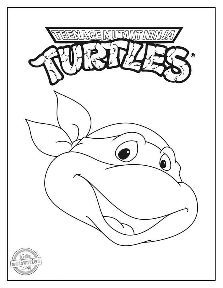 Teenage Mutant Ninja Turtles logo above cartoon turtle head