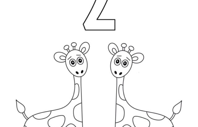 Two cartoon giraffes beneath a large number two