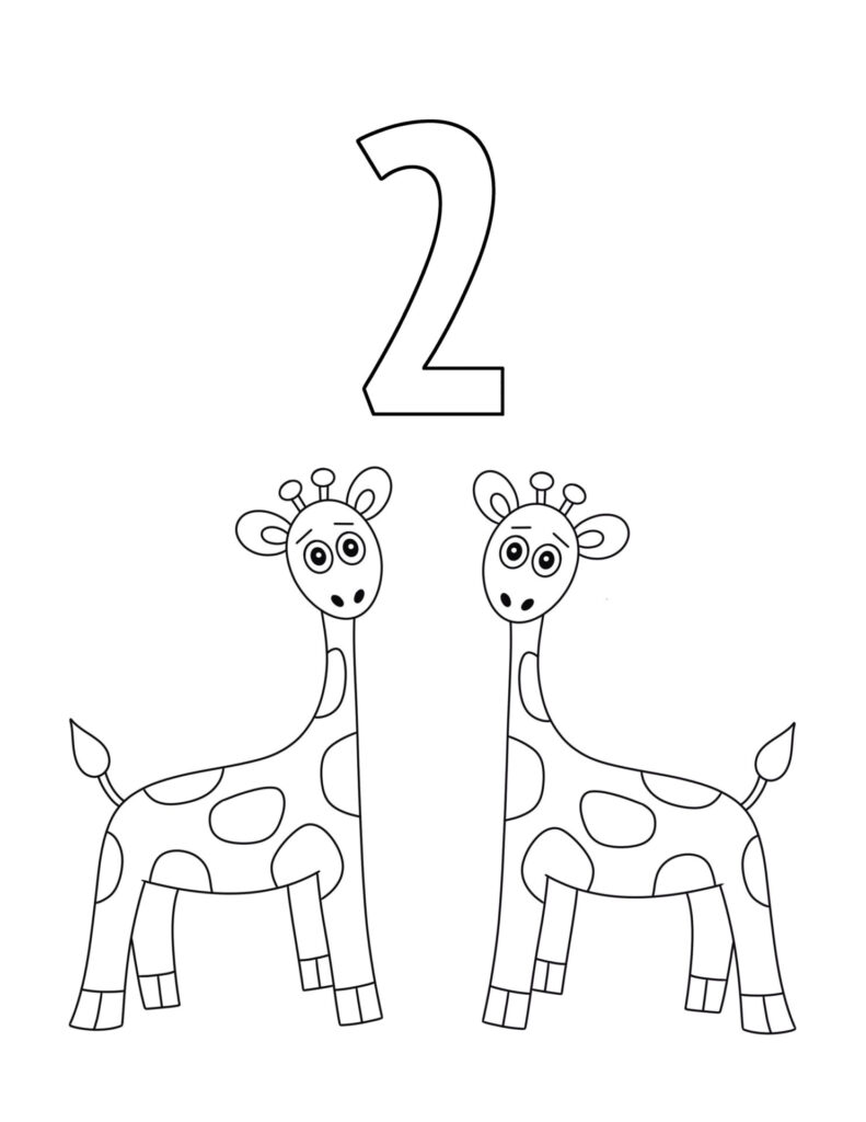 Two cartoon giraffes beneath a large number two