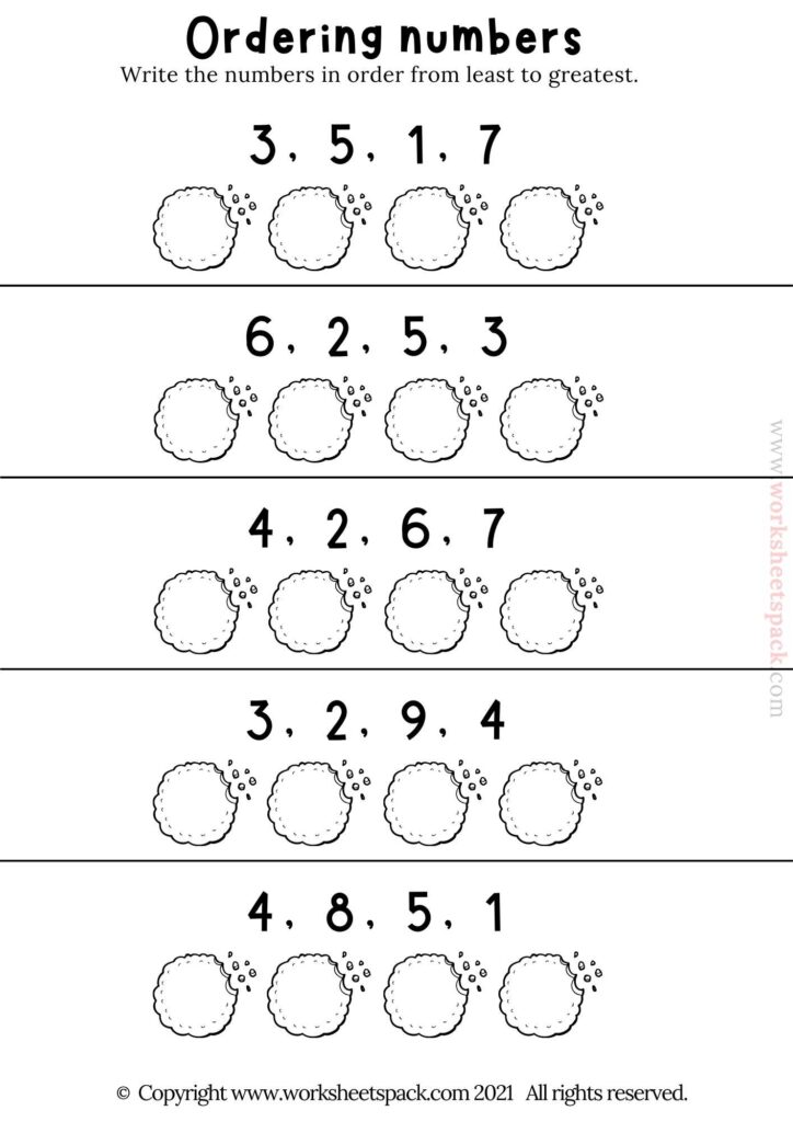 Ordering numbers worksheet with number sequences and blanks