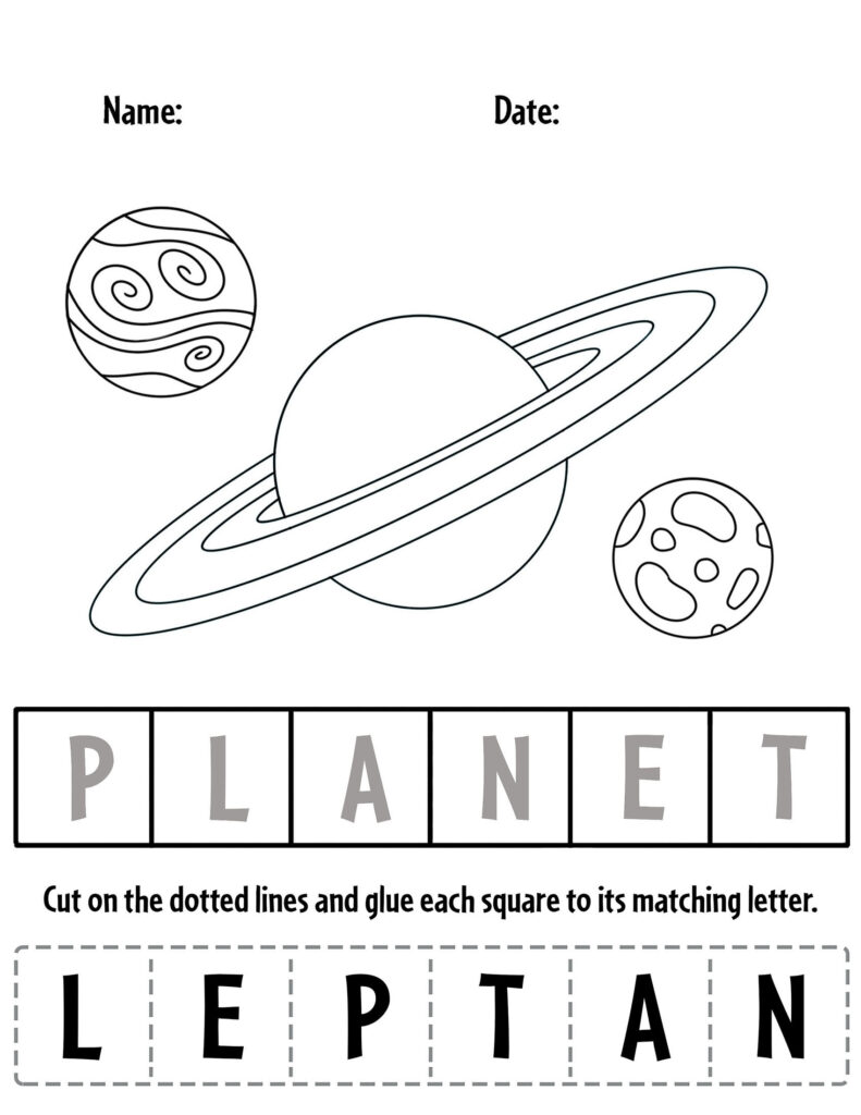 Planet matching worksheet with ringed planets and letters