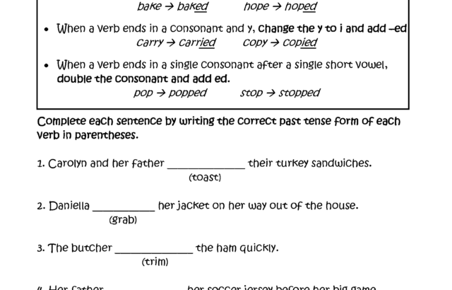 Past tense verbs worksheet with fill-in-the-blank sentences