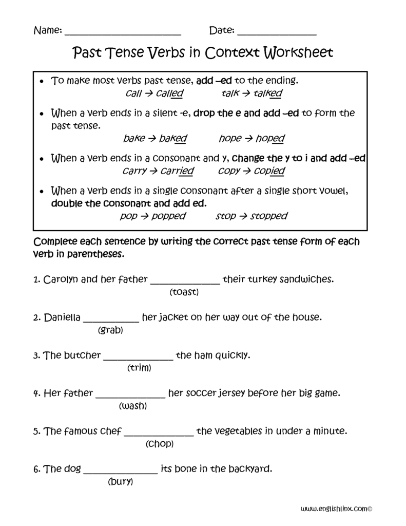 Past tense verbs worksheet with fill-in-the-blank sentences