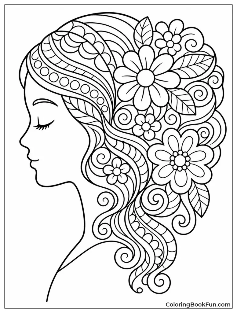 Black-and-white floral profile of a woman’s face