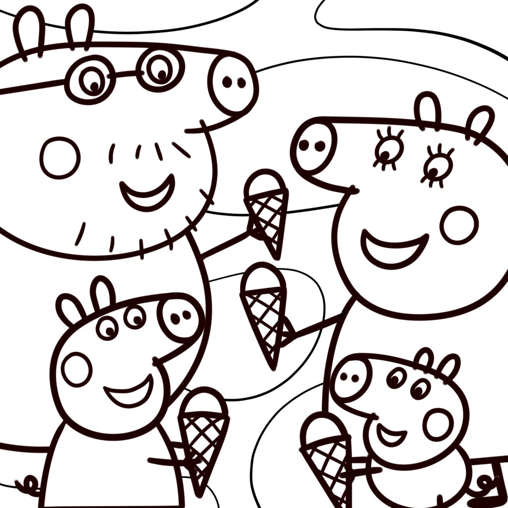 Cartoon pigs holding ice cream cones
