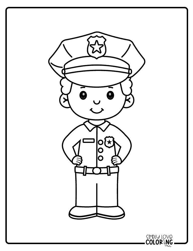 Cartoon police officer standing with hands on hips