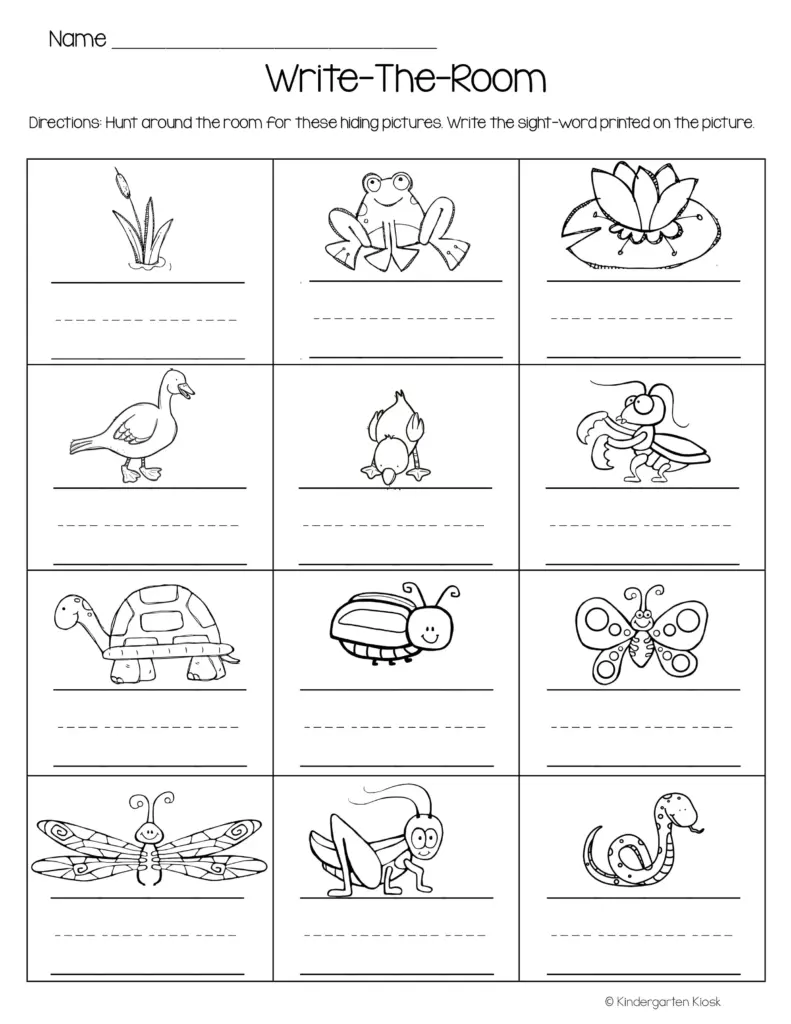Black-and-white worksheet with animal pictures in a grid