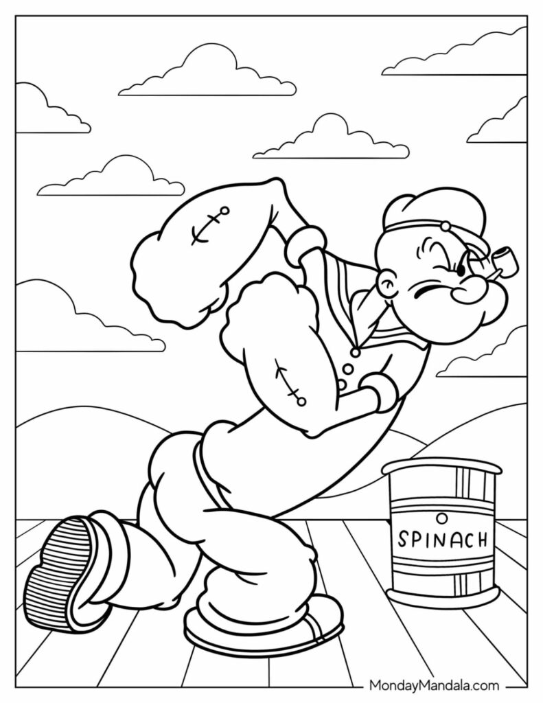 Cartoon sailor flexing beside a spinach can