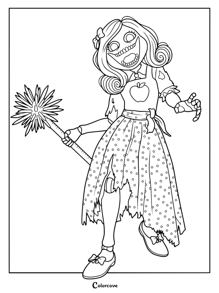 Creepy cartoon girl holding a starburst wand