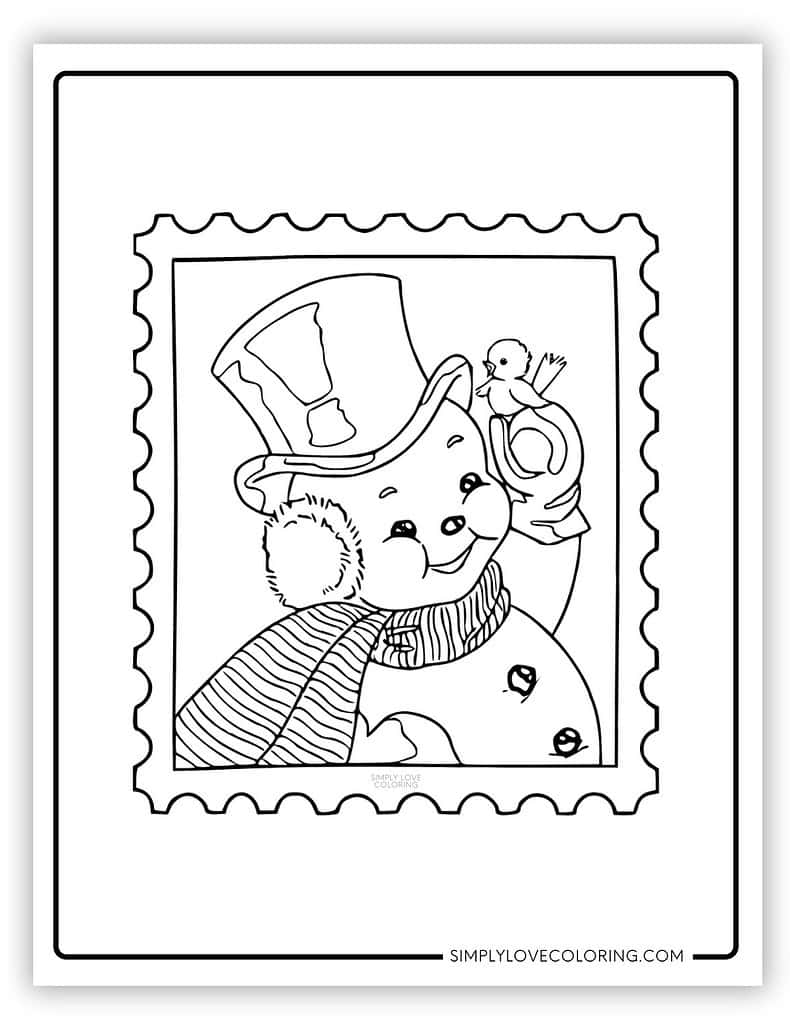Black-and-white teddy bear inside postage stamp border