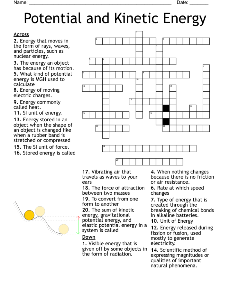Potential and kinetic energy crossword worksheet page