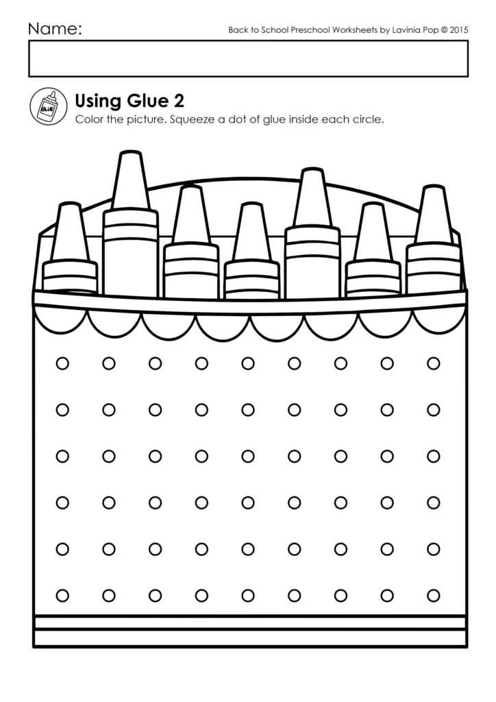 Row of glue bottles on a curved tray.