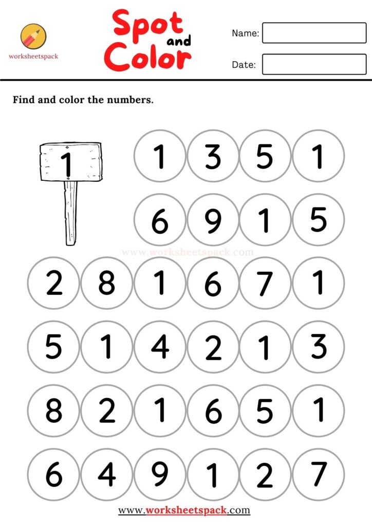 Numbers worksheet with circles and a number sign illustration