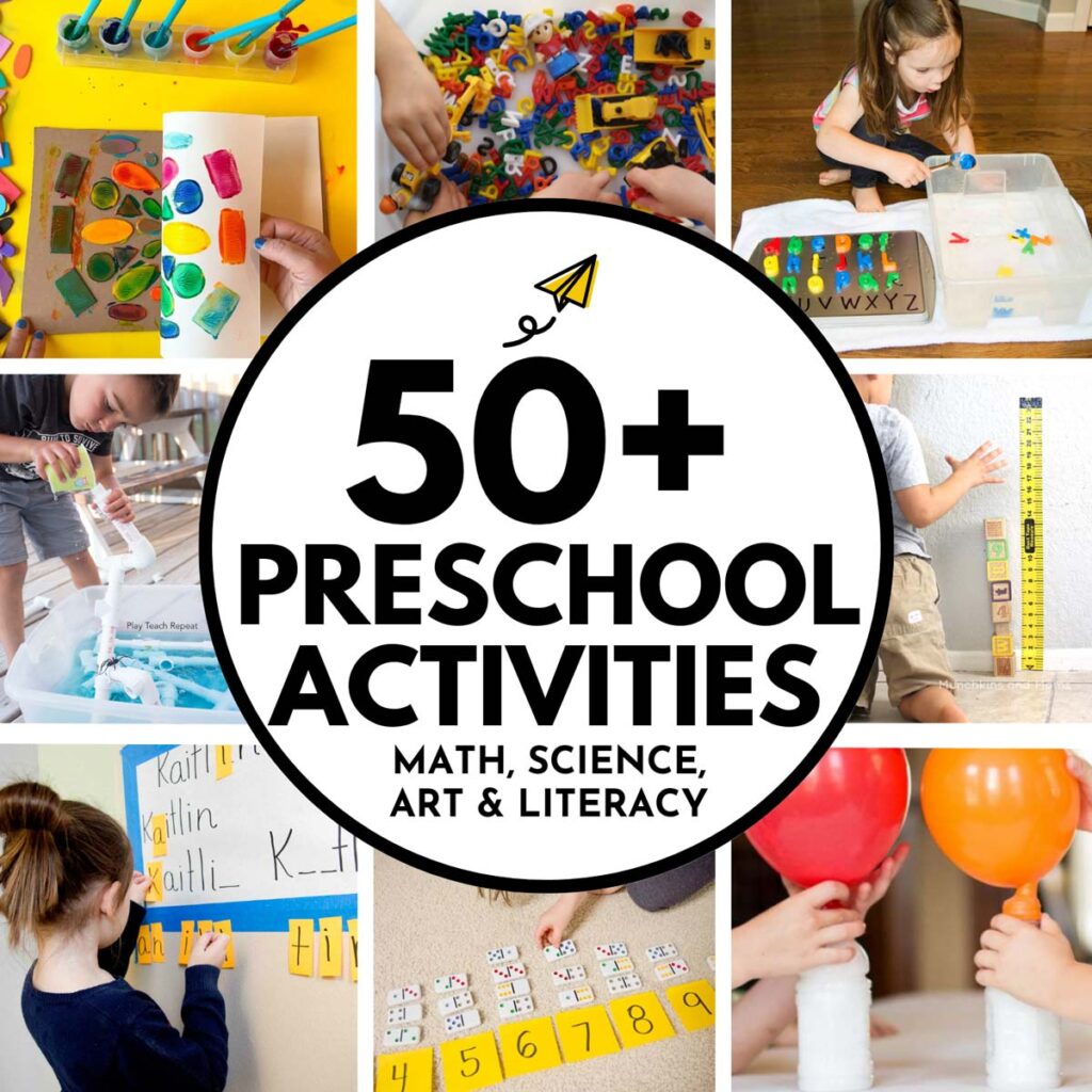 Preschool activities collage with children and large text