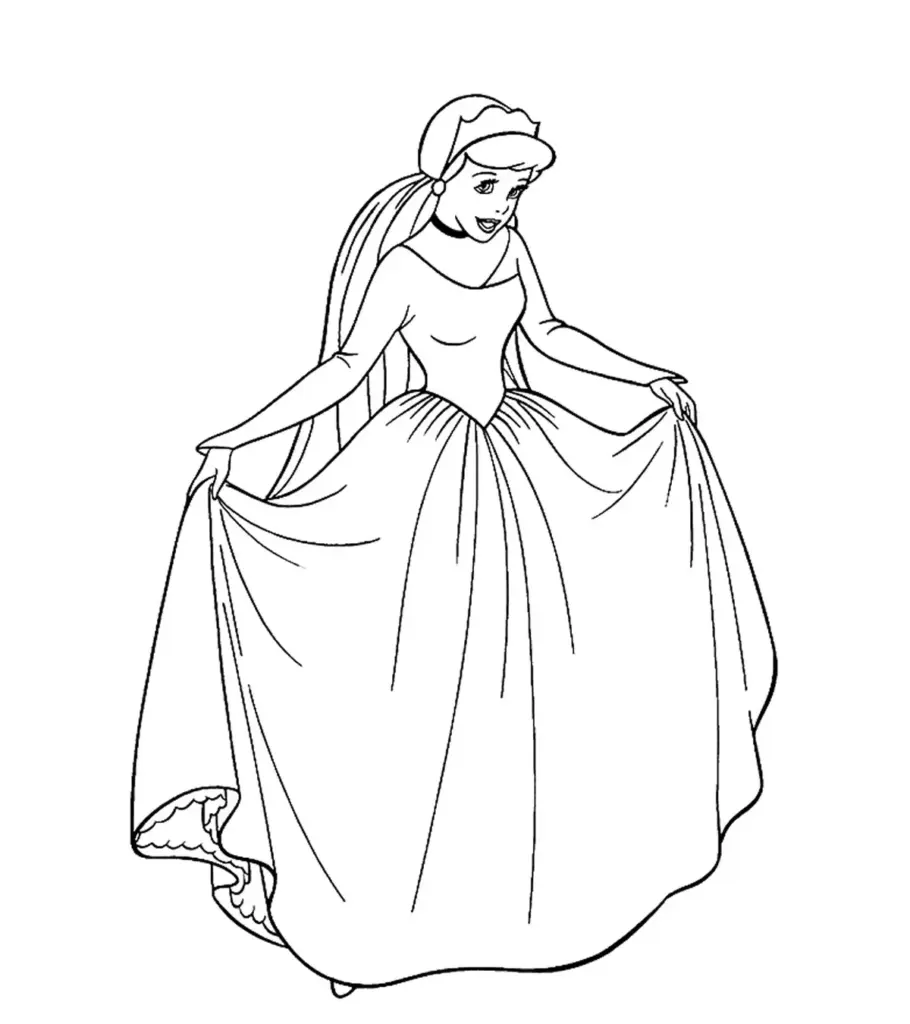 Line drawing of a princess holding out her dress