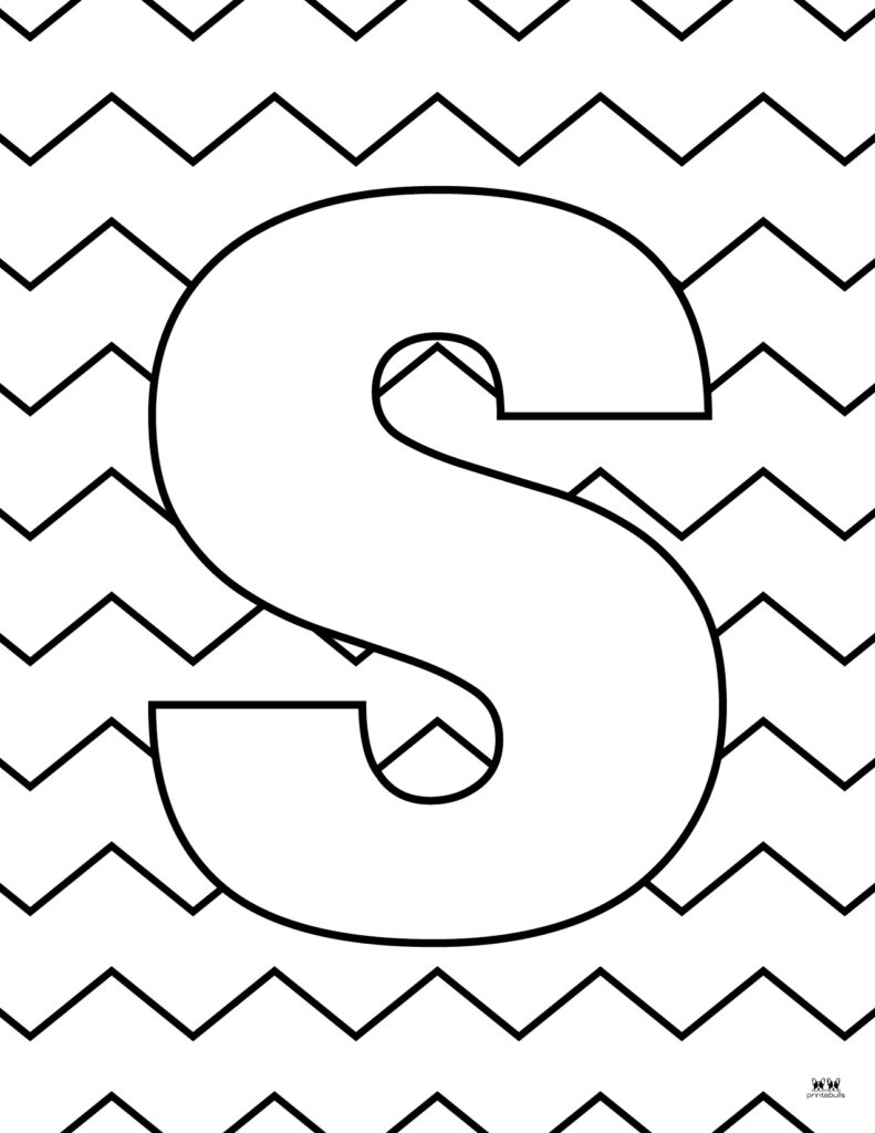 Large outlined letter S over zigzag pattern background