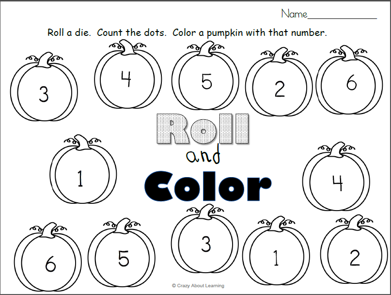 Pumpkin counting worksheet with numbered pumpkins and instructions