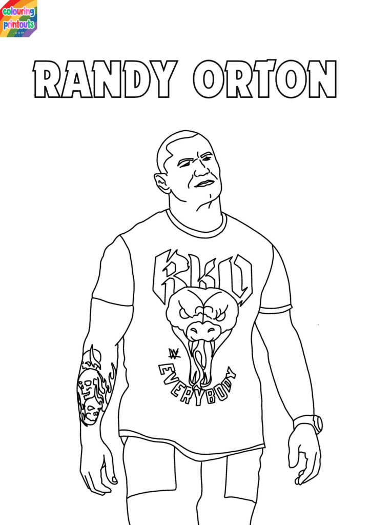 Randy Orton coloring page line drawing with title text
