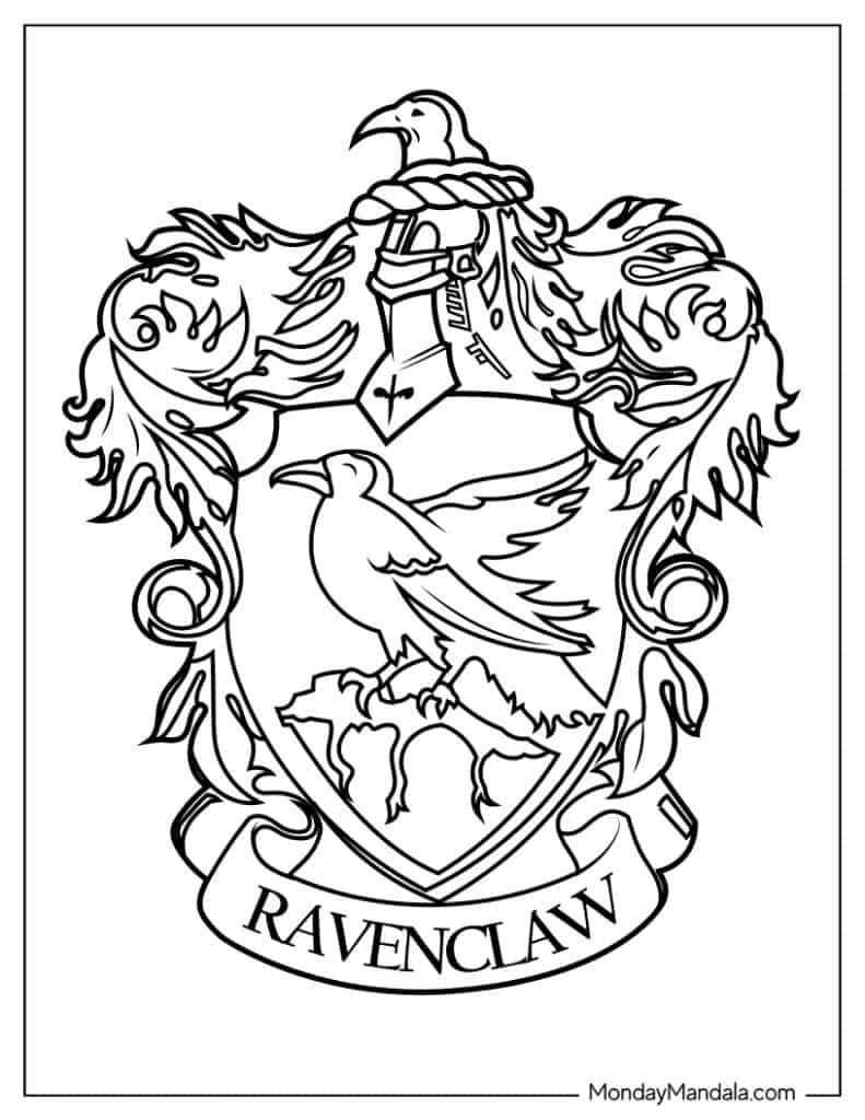 Ravenclaw crest with eagle and banner on white background