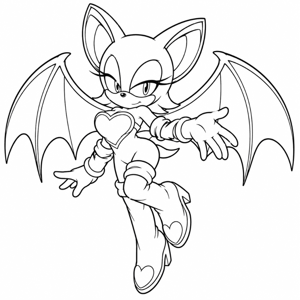 Line drawing of a winged cartoon bat girl posing