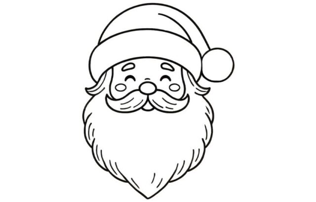 Simple line drawing of Santa Claus face on white background