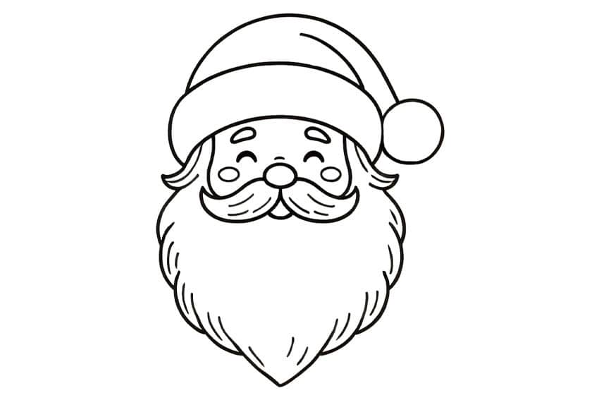 Simple line drawing of Santa Claus face on white background