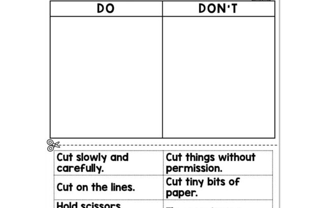 Scissor safety worksheet with do and don’t columns