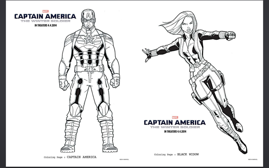 Captain America and Black Widow coloring page drawings