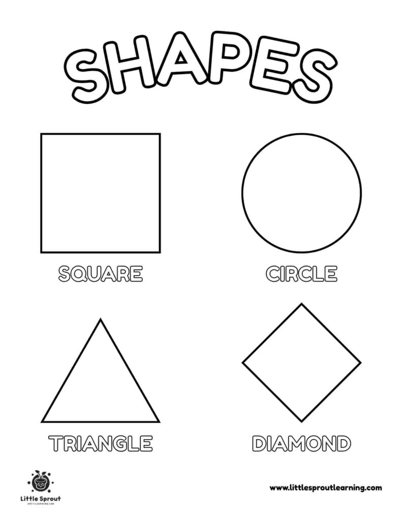 Printable shapes worksheet with square, circle, triangle, diamond