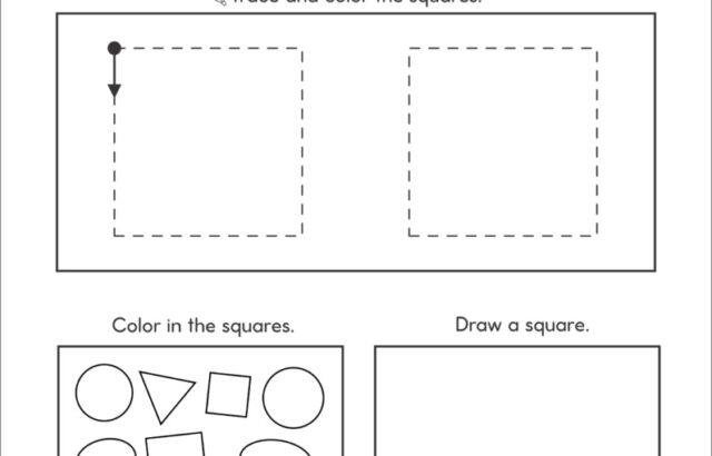 Square shape tracing and coloring worksheet էջ