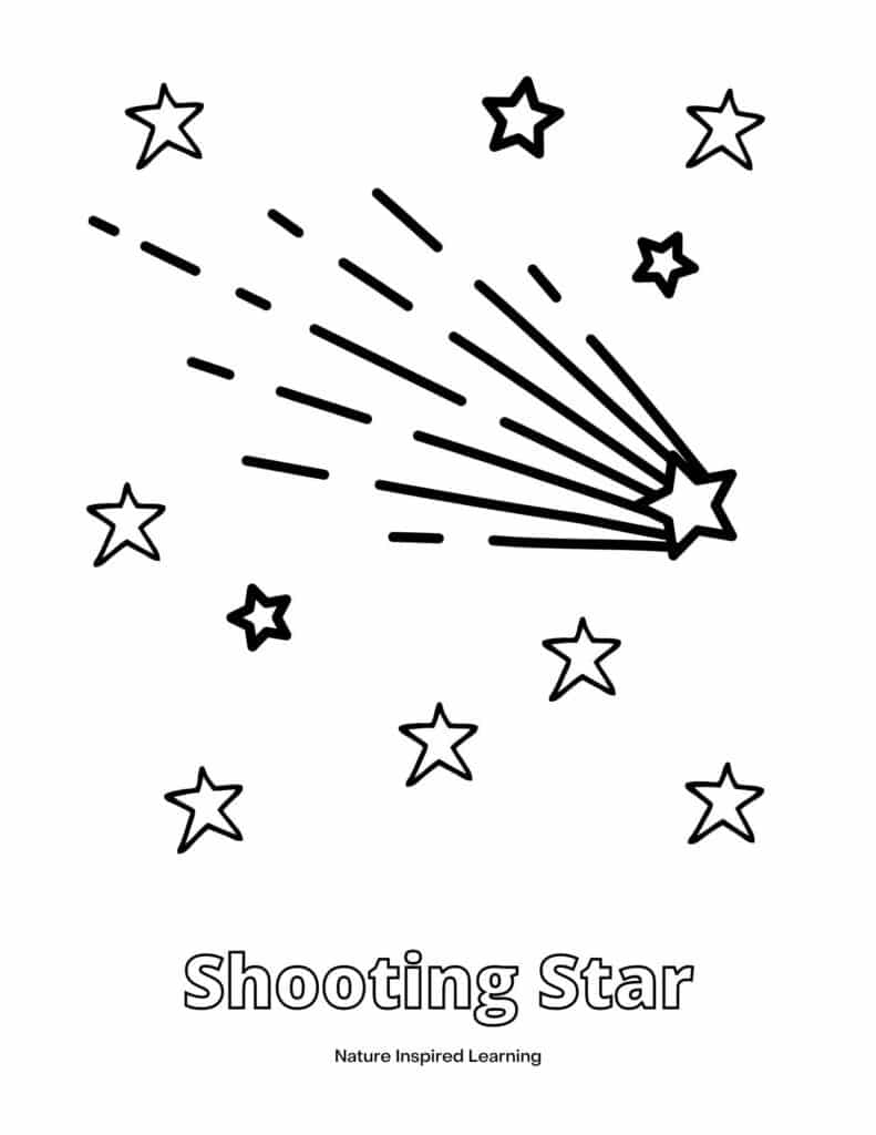 Shooting star coloring page with scattered stars
