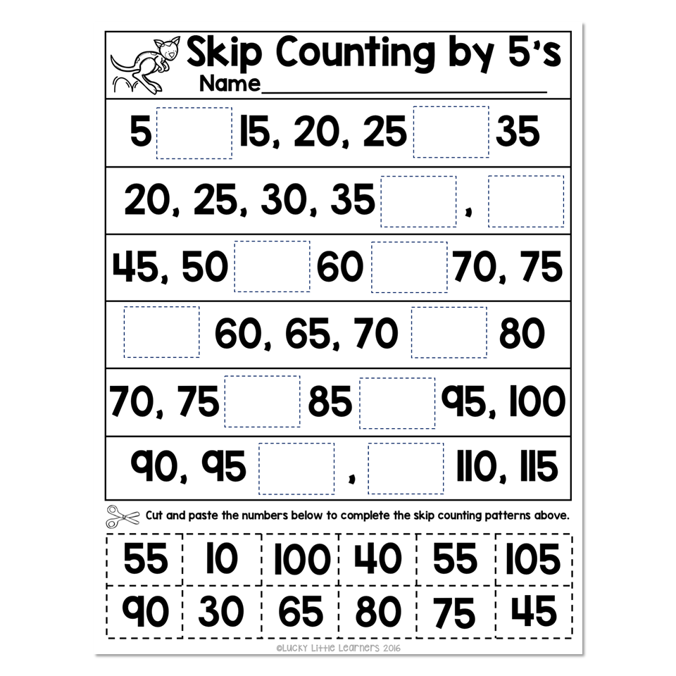 Skip counting by fives worksheet with number boxes