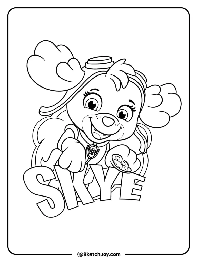 Line drawing of Skye from Paw Patrol with SKYE text
