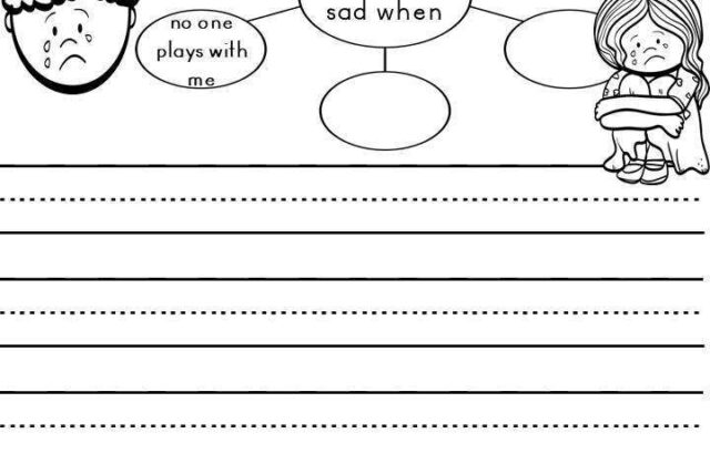 Sad feelings worksheet with blank lines and drawings