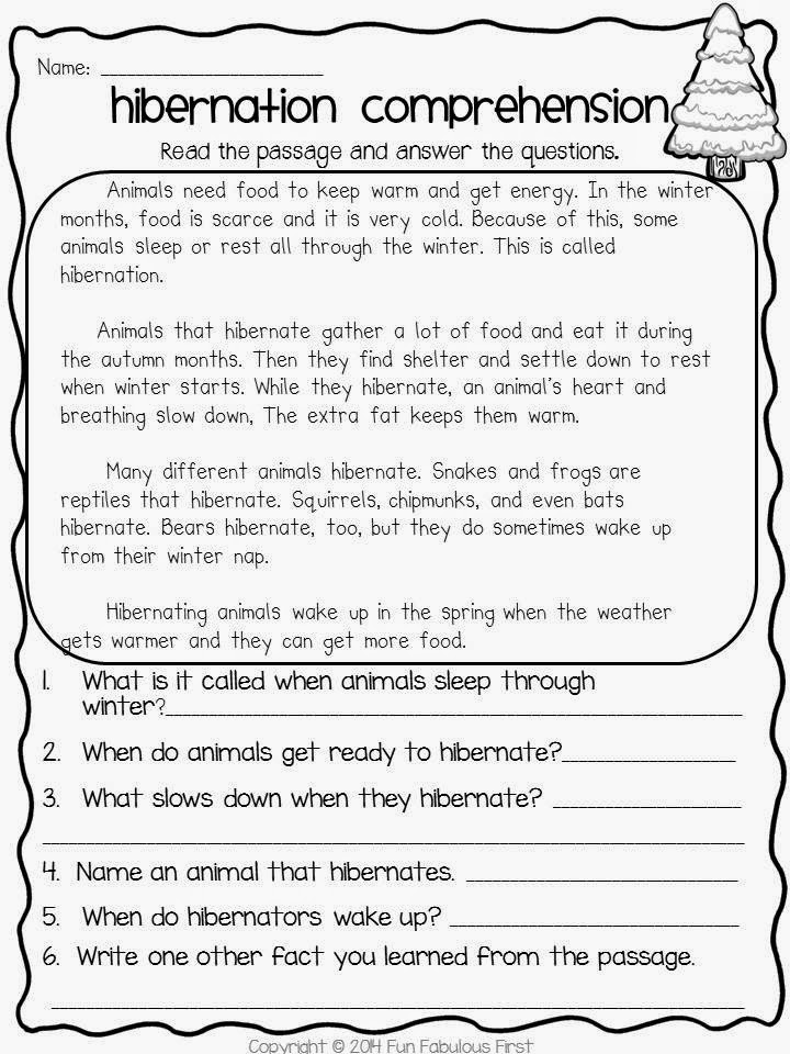 Hibernation comprehension worksheet with reading passage and questions