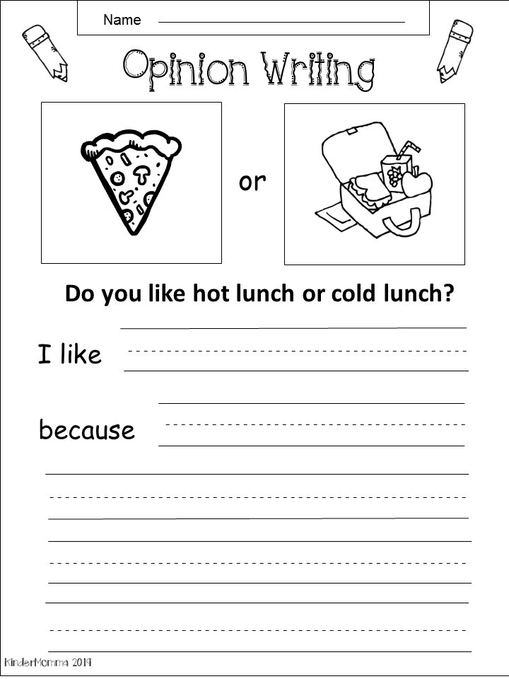 Opinion writing worksheet about hot or cold lunch